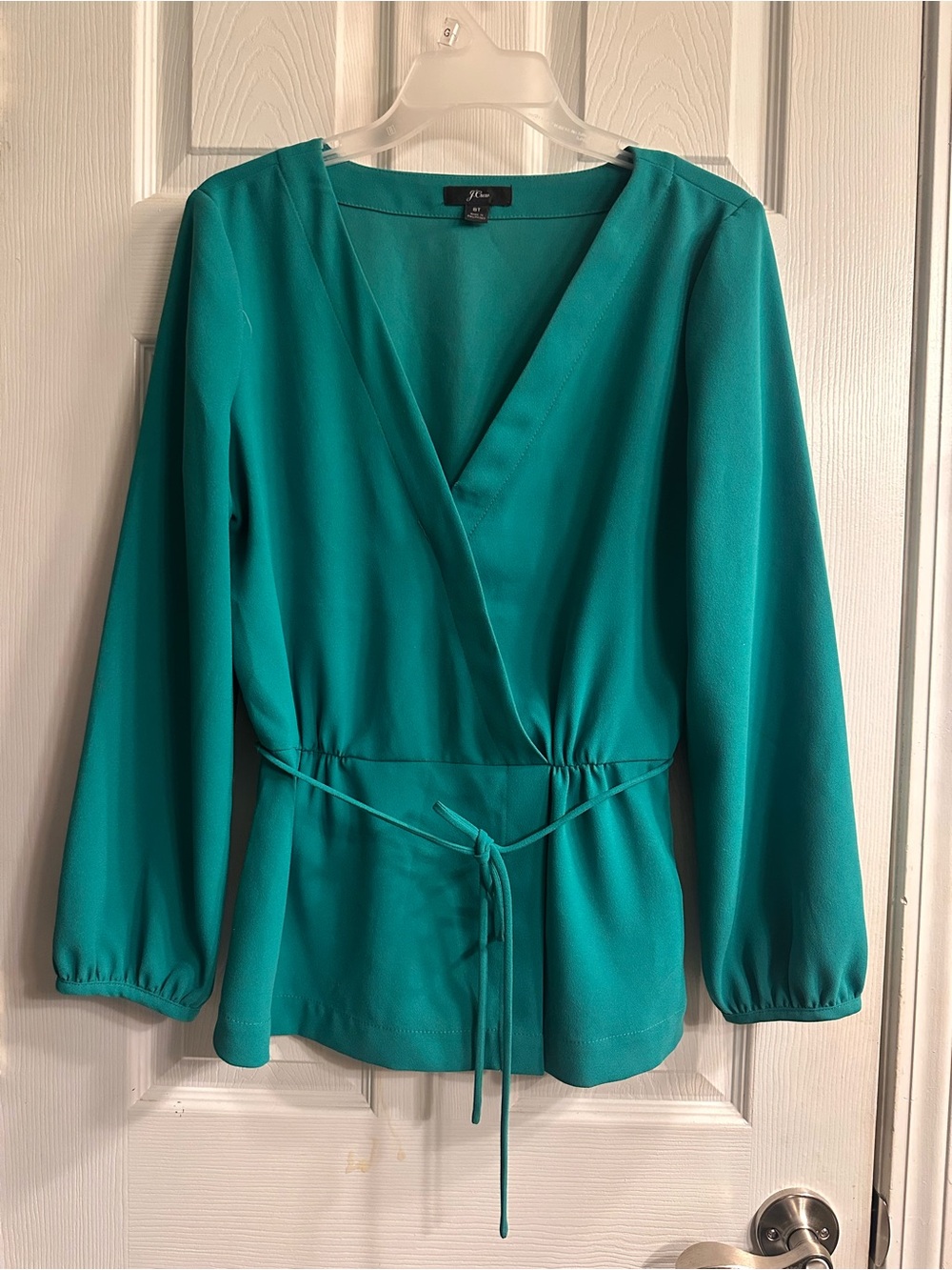 J. Crew Teal Wrap-Front Long Sleeve Top